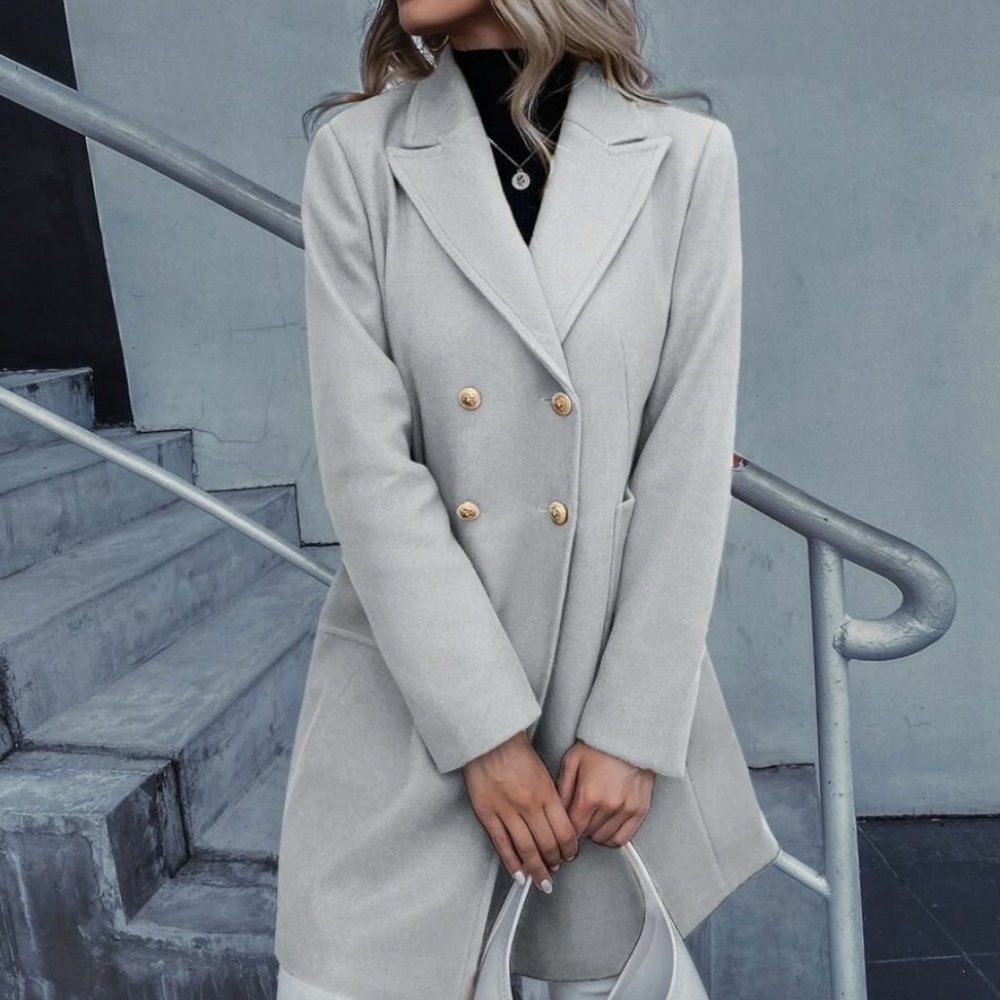 double breasted overcoat pea coat baby blue pastel long line - Picture 4 of 16